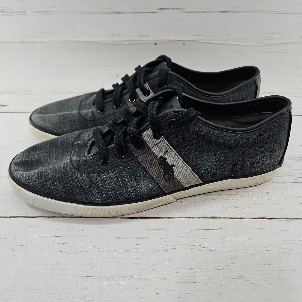 Polo Ralph Lauren Sneakers Mens 13D Halford Black Gray Fabric‎ Shoes Pony Logo
